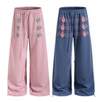 Yiaknis Wide-Leg Sweatpants with Button and Line Print, Pink and Blue – photo 4