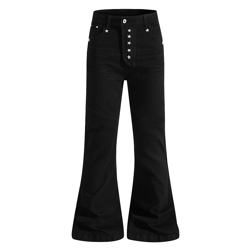 Yiaknis Flared Trousers with Star Studs on Fly Placket, Black – photo 4