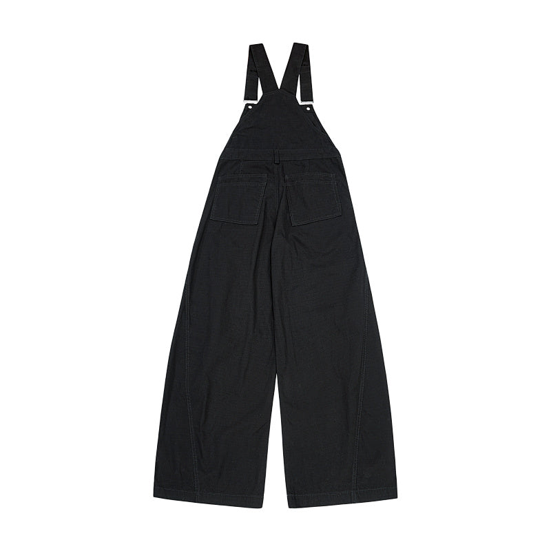Yiaknis Wide-Leg Overalls with Snap Buttons - Black, Off White