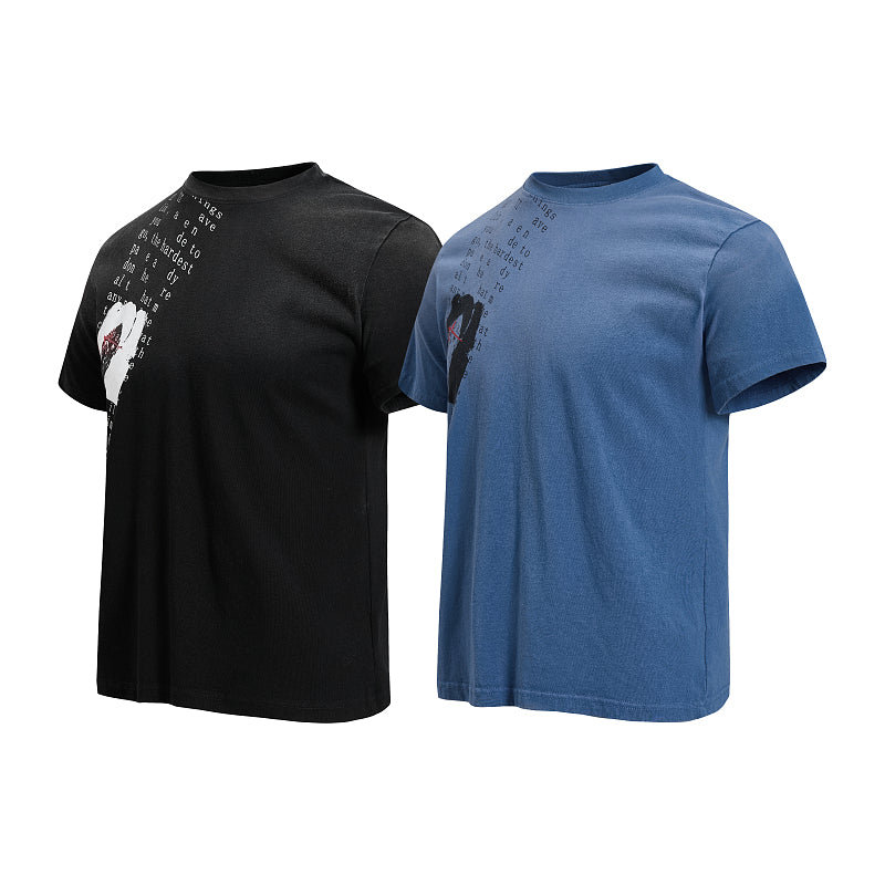 Yiaknis T-Shirt with Diagonal Text and Portrait Print, Blue and Black – photo 4
