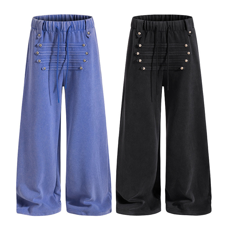 Yiaknis Wide-Leg Sweatpants with Stud Rows, Blue and Black
