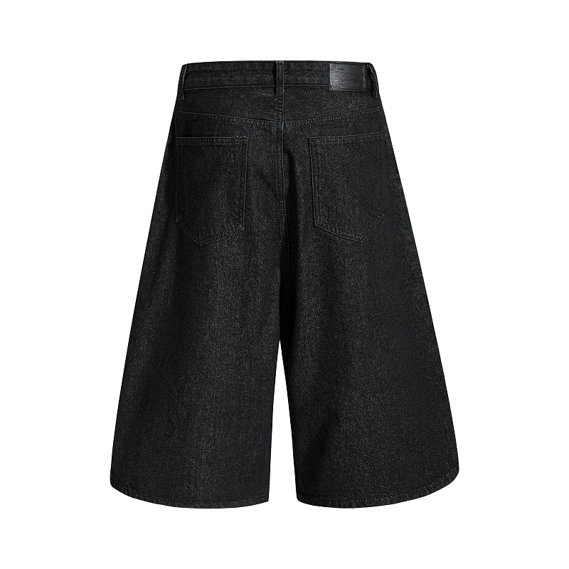Yiaknis Wide-Leg Cropped Denim Trousers, Button Placket, Black – photo 4
