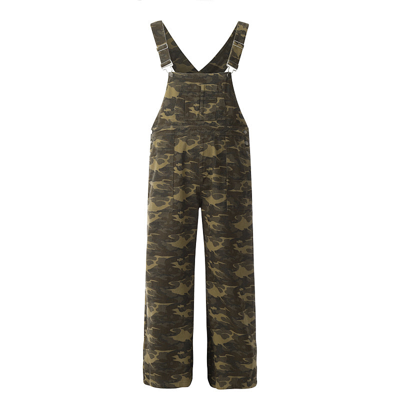 Yiaknis Camouflage Wide-Leg Overalls with Adjustable Straps