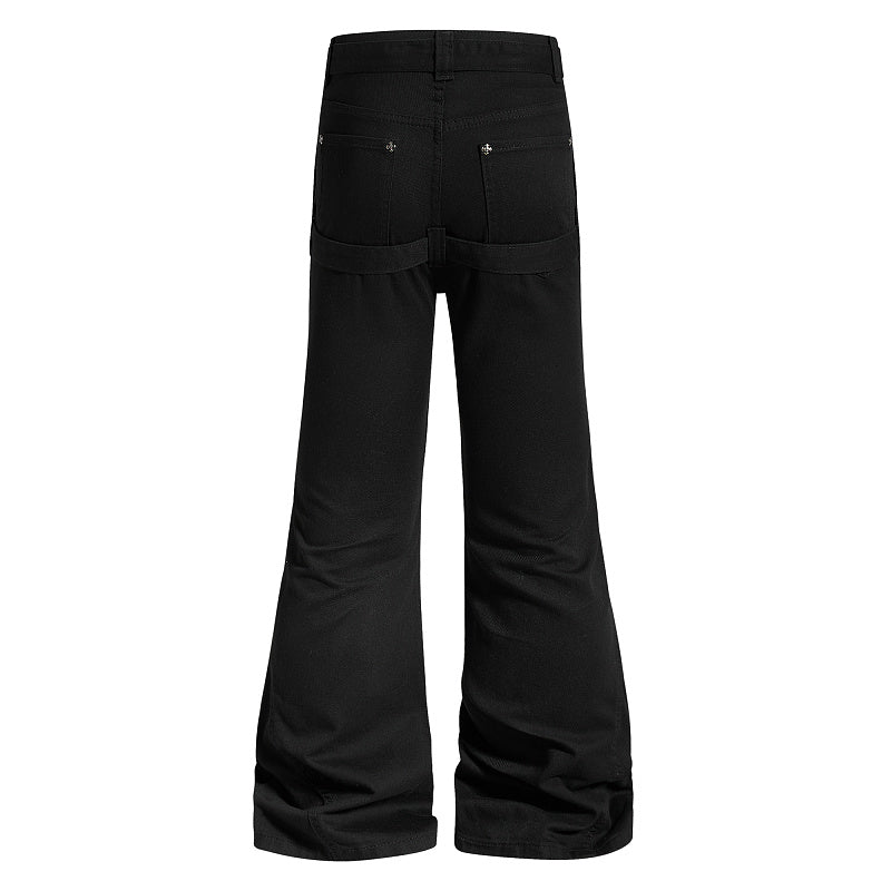 Yiaknis Black Flared Jeans with Buckle Leg Straps