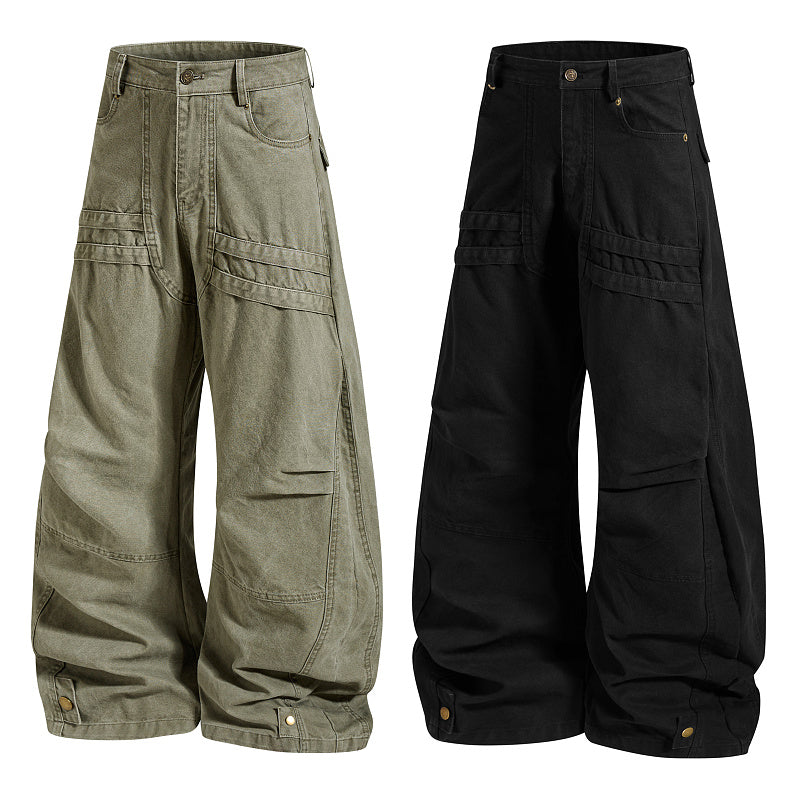 Yiaknis Wide-Leg Trousers with Button Fly and Flap Pockets, Khaki and Black – photo 4