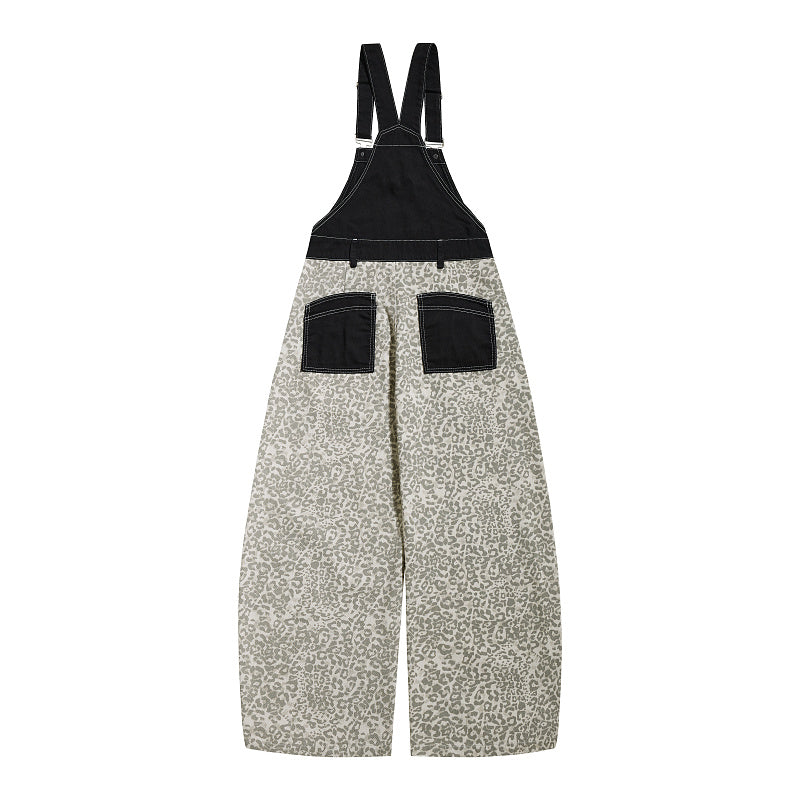 Yiaknis Leopard Print Overalls with Black Bib and Adjustable Straps