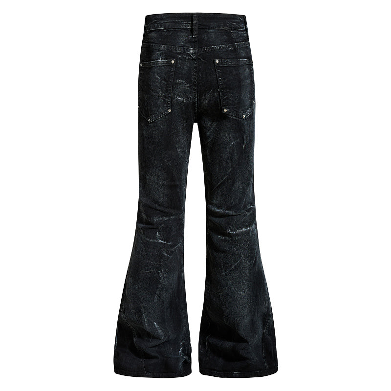 Yiaknis Black Washed Flared Jeans with Leg Studs