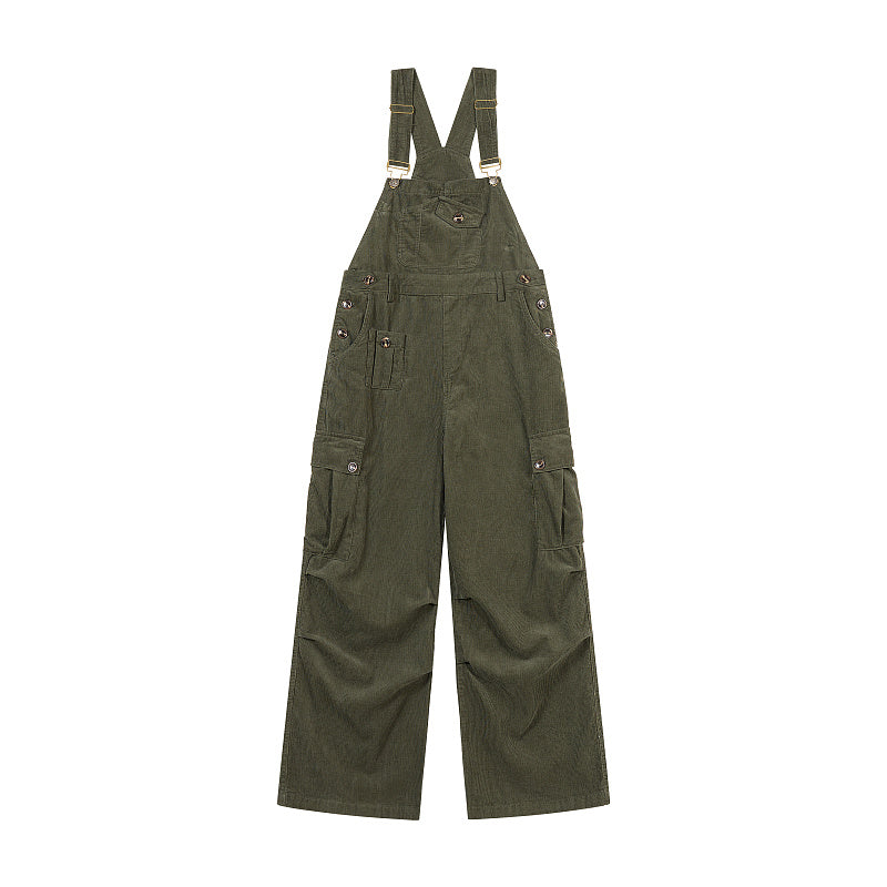 Yiaknis Corduroy Overalls with Adjustable Straps - Army Green, Black