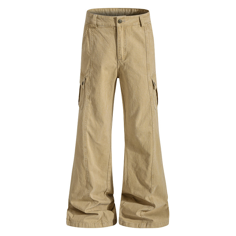 Yiaknis Khaki and Dark Grey Wide-Leg Cargo Trousers with Back Flap Pockets – photo 4