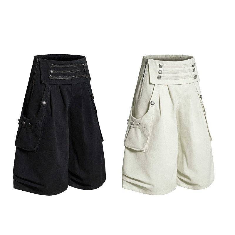 Yiaknis Wide-Leg Cropped Cargo Trousers, Zip Waistband, Black and Off White – photo 4