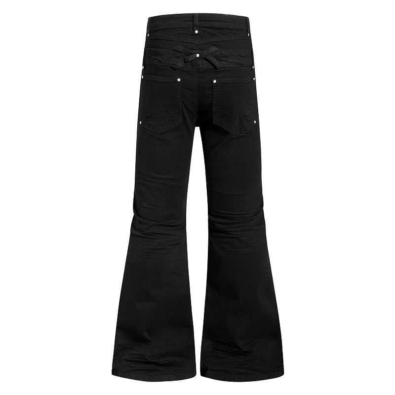 Yiaknis Black Flared Jeans with Zip Pocket and Studs – photo 4
