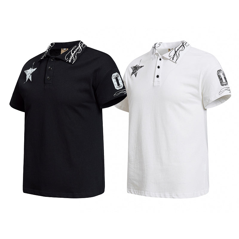 Yiaknis Men's Black and White Polo Shirt, Star Print – photo 4
