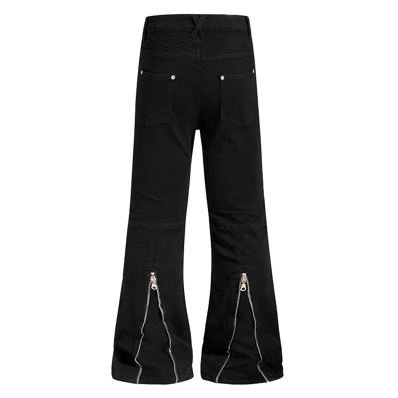 Yiaknis Black Flared Jeans with Long Leg Zips