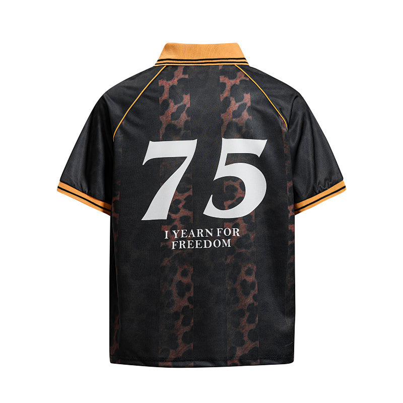 Yiaknis Men's Black Short-Sleeve Top with Orange Collar and 75 Print – photo 4
