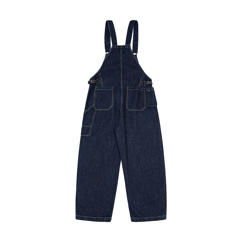Yiaknis Dark Blue Denim Overalls with Zip and Cargo Pockets