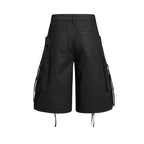 Yiaknis Black Wide-Leg Cargo Shorts with Drawstring Hems – photo 4