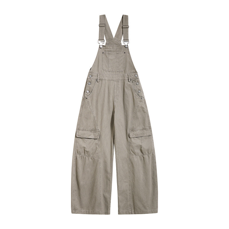 Yiaknis Curved-Leg Overalls with Button Sides - Beige, Army Green