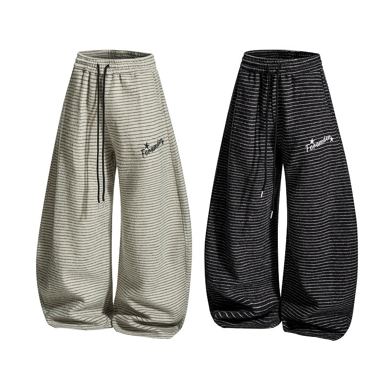 Yiaknis Striped Trousers, Drawstring Waist, Light Grey and Black – photo 4