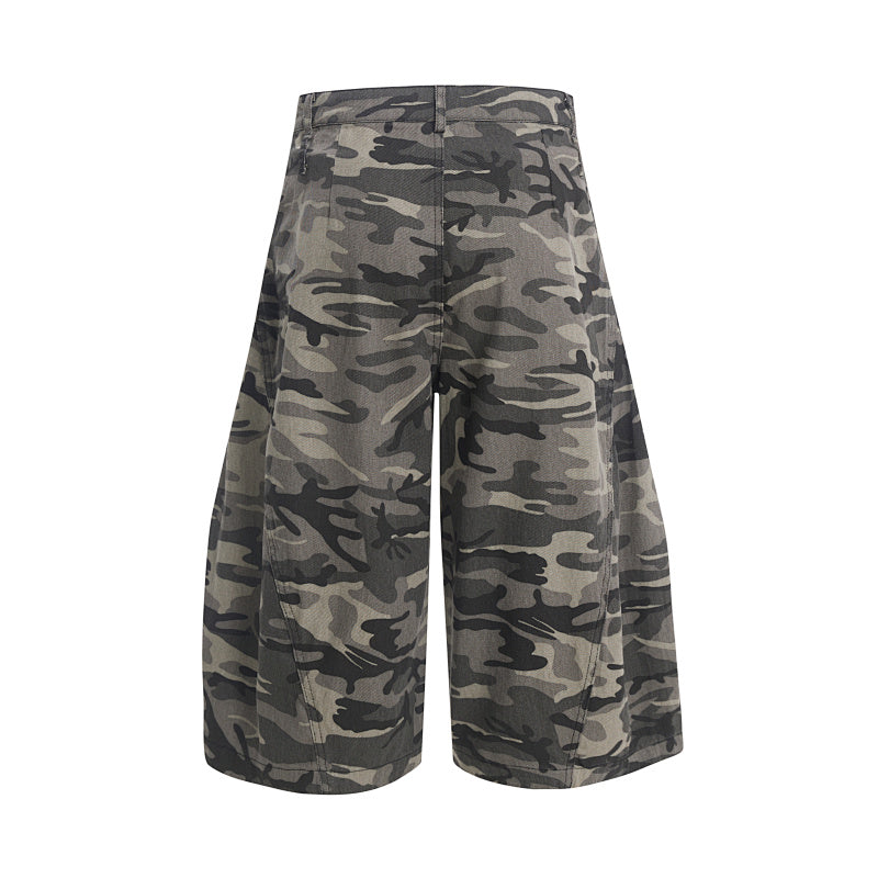 Yiaknis Curved-Leg Cropped Camo Trousers, Side Pockets, Grey Camo – photo 4
