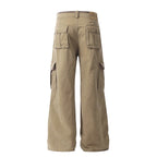 Yiaknis Wide-Leg Cargo Trousers with Flap Pockets, Khaki and Dark Grey – photo 4