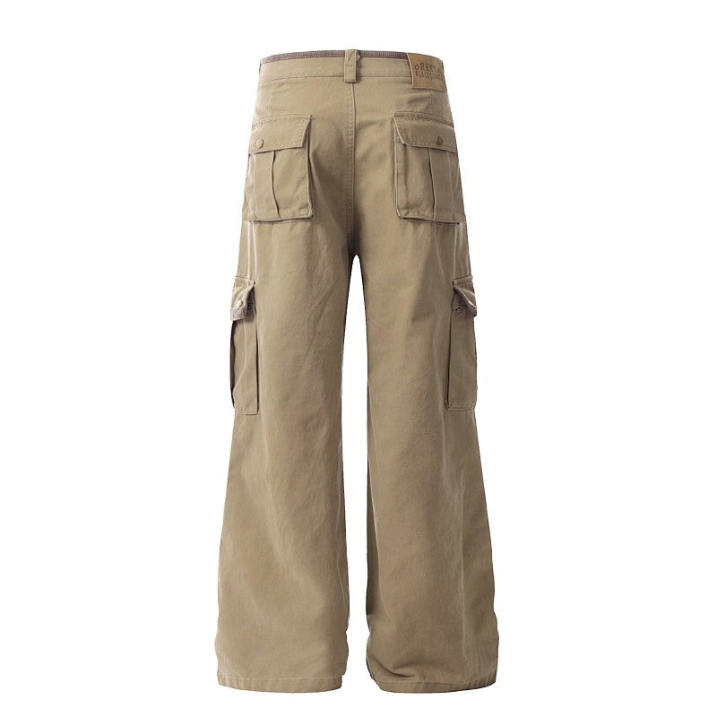 Yiaknis Wide-Leg Cargo Trousers with Flap Pockets, Khaki and Dark Grey – photo 4