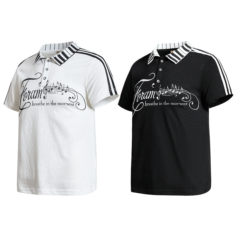 Yiaknis Men's Black and White Polo Shirt, Striped Collar – photo 4