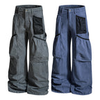 Yiaknis Wide-Leg Cargo Trousers with Mesh Pocket, Dark Grey and Blue – photo 4