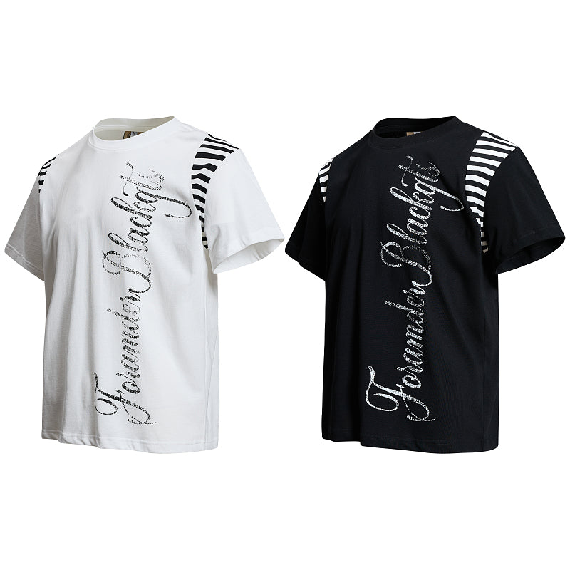Yiaknis T-Shirt, Rhinestone Script Print, White and Black – photo 4