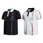 Yiaknis Men's Black and White Polo Shirt, Red Stripe – photo 4