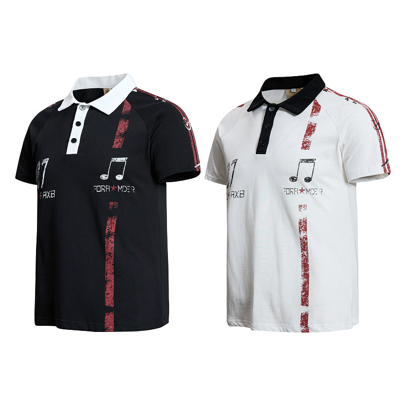 Yiaknis Men's Black and White Polo Shirt, Red Stripe – photo 4