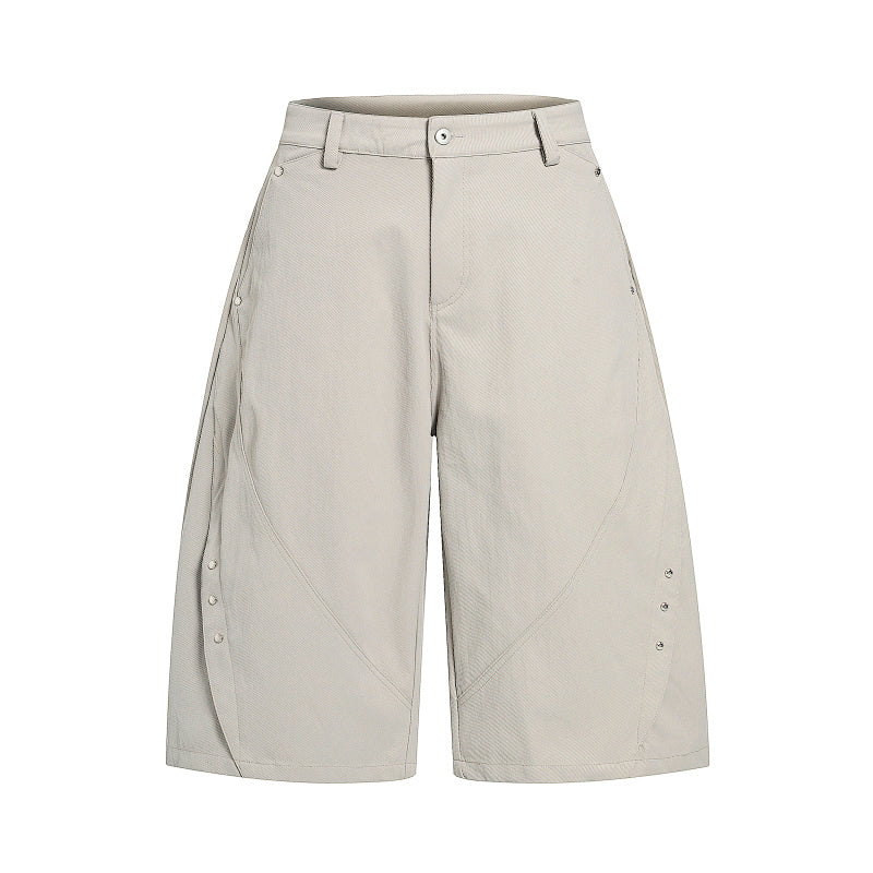 Yiaknis Wide-Leg Light Grey and Black Capri Pants with Side Studs – photo 4