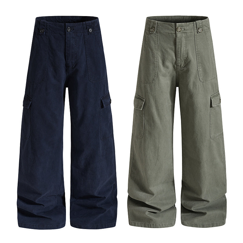 Yiaknis Wide-Leg Cargo Trousers with Button Front, Navy and Grey Green – photo 4