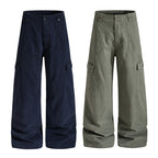 Yiaknis Wide-Leg Cargo Trousers with Button Front, Navy and Grey Green – photo 4