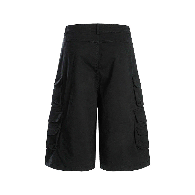 Yiaknis Black Wide-Leg Cargo Capri Pants with Side Pockets