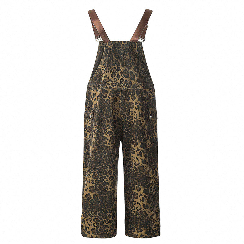Yiaknis Leopard Print Overalls with Brown Straps