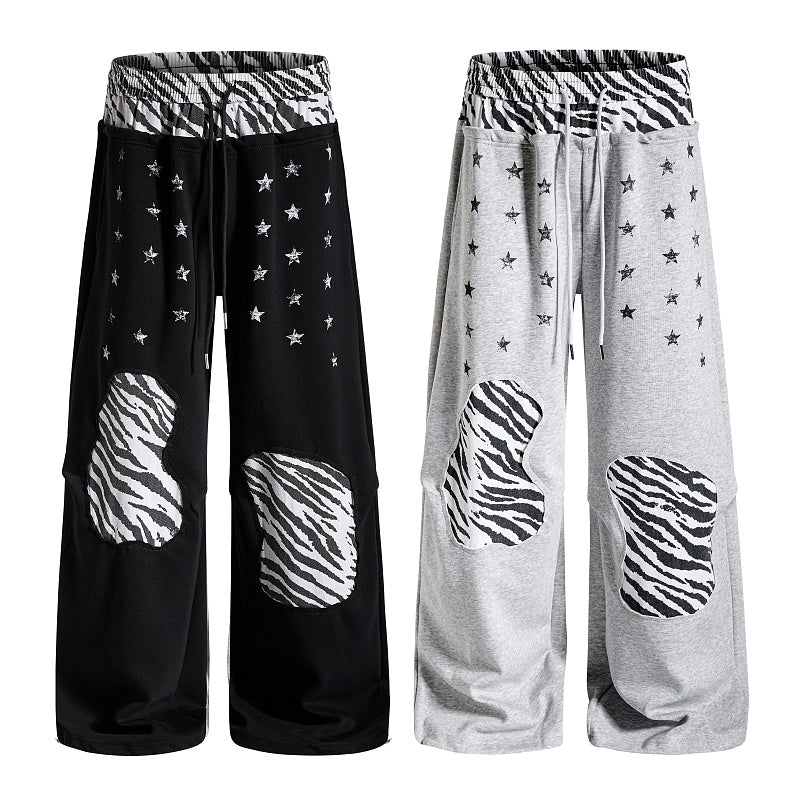 Yiaknis Wide-Leg Sweatpants, Star Print, Black and Light Grey