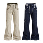Yiaknis Flared Trousers, Drawstring Waist, Beige and Navy – photo 4
