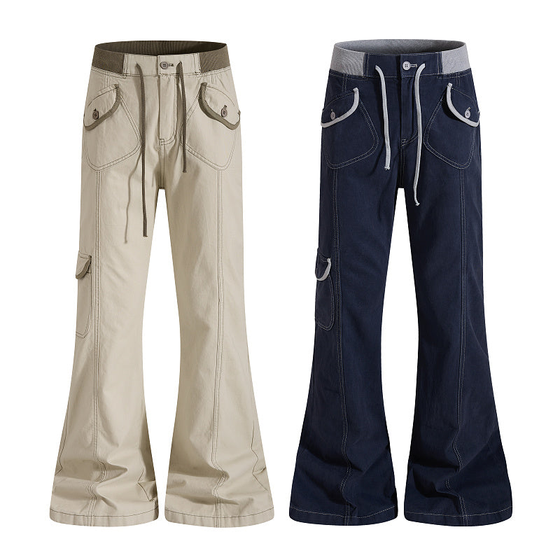 Yiaknis Flared Trousers, Drawstring Waist, Beige and Navy – photo 4