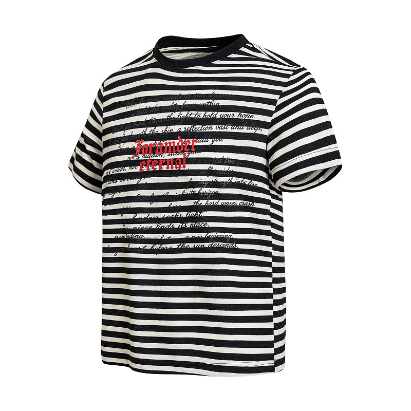 Yiaknis Striped T-Shirt with Red and Script Print, Black and White – photo 4