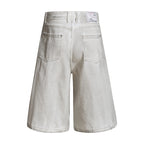 Yiaknis Wide-Leg Cropped Denim Trousers, Front Patch Pockets, White – photo 4