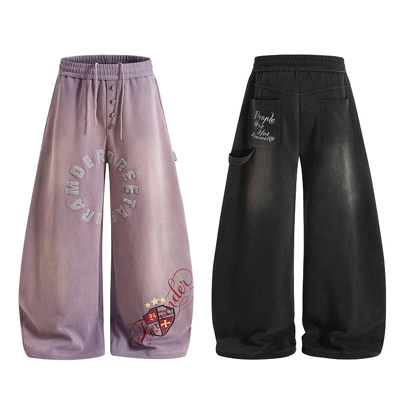 Yiaknis Wide-Leg Sweatpants, Letter Print, Light Purple and Black