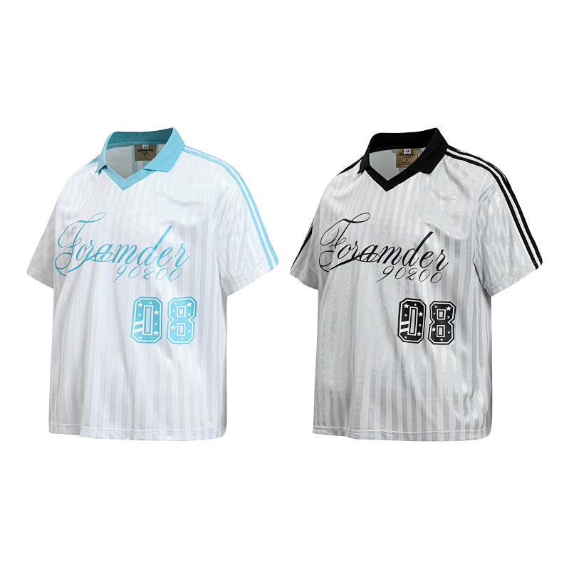 Yiaknis Men's White Short-Sleeve Top with Striped Texture and 08 Print – photo 4