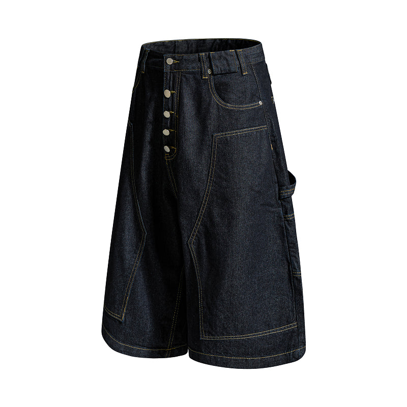 Yiaknis Wide-Leg Cropped Denim Trousers, Button Fly, Black – photo 4