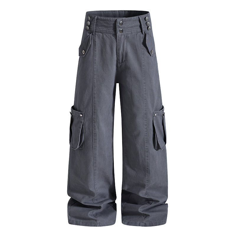 Yiaknis Grey and Brown Wide-Leg Cargo Trousers – photo 4
