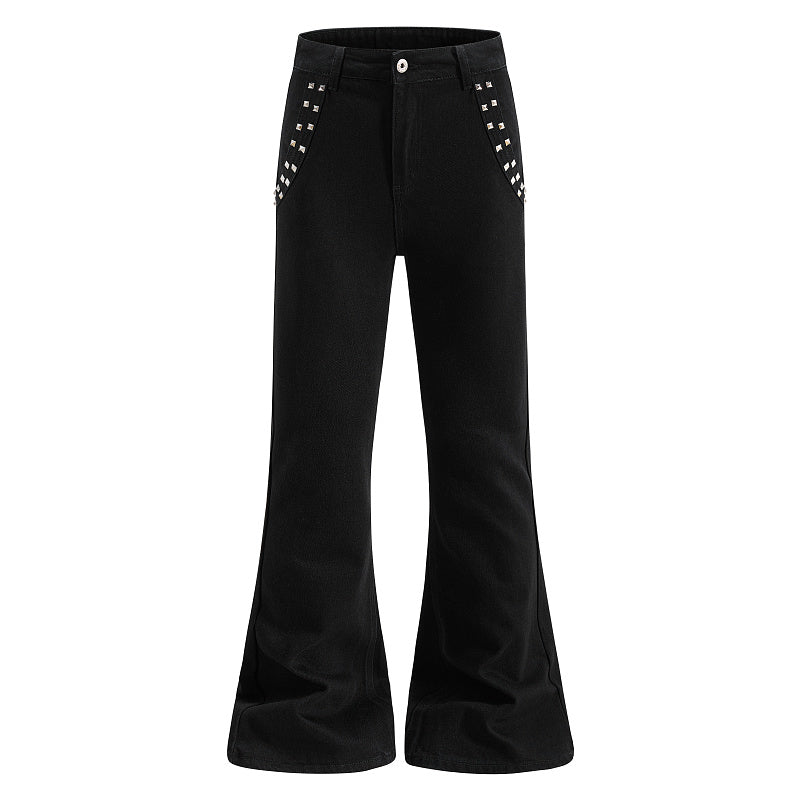 Yiaknis Flared Trousers with Pyramid Studs on Pockets, Black – photo 4