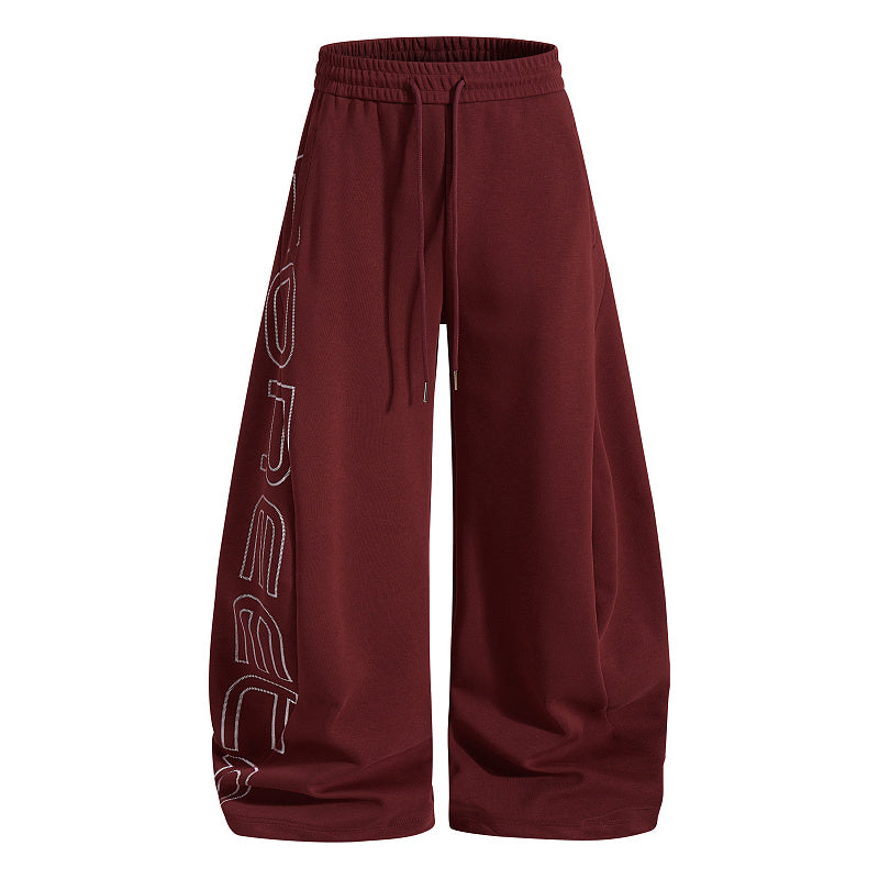 Yiaknis Wide-Leg Sweatpants, Letter Print, Burgundy and Black