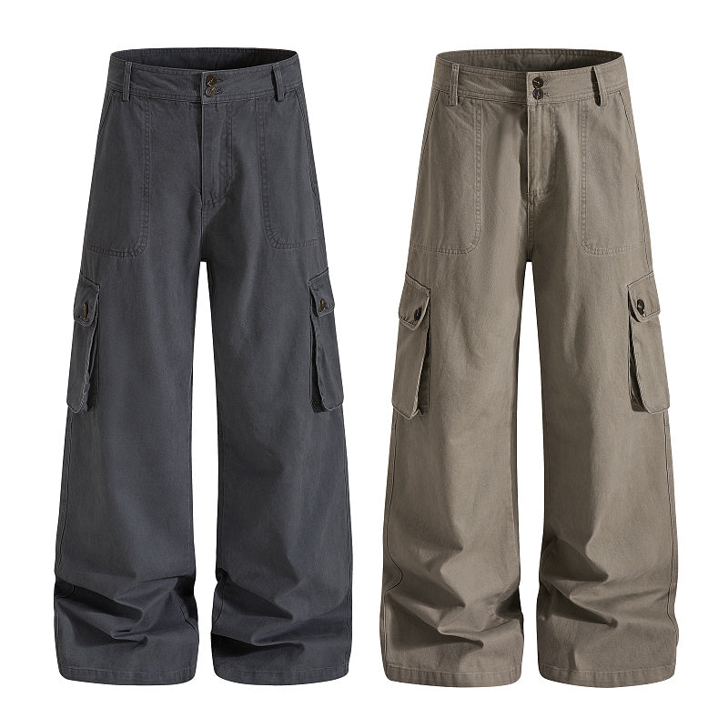 Yiaknis Dark Grey and Khaki Wide-Leg Cargo Trousers – photo 4