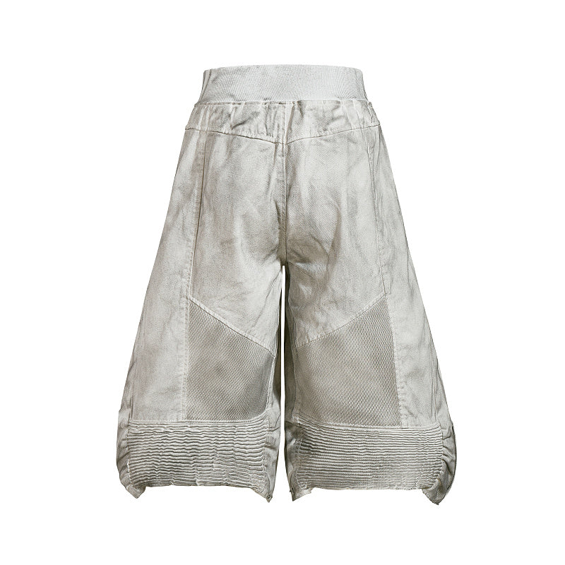 Yiaknis Wide-Leg Cropped Denim Trousers, Mesh Panels, Grey and White – photo 4