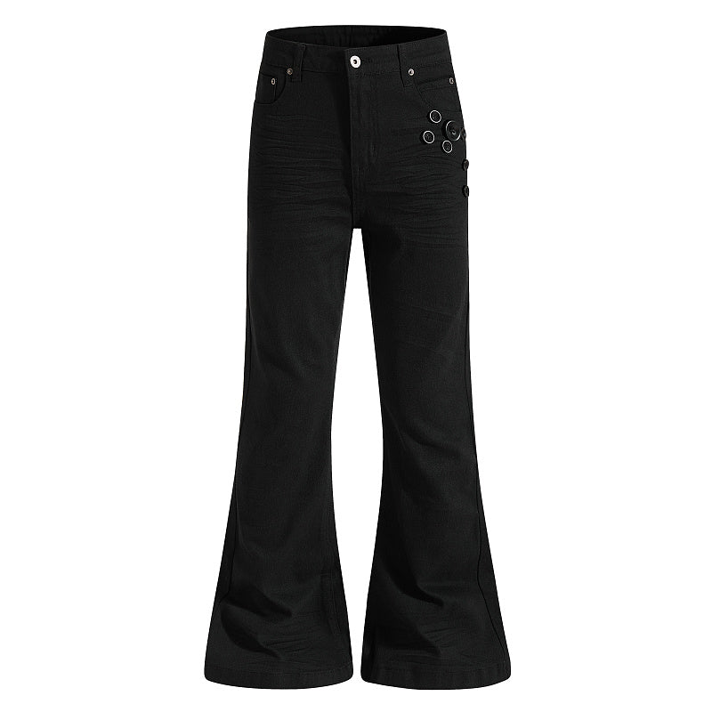 Yiaknis Flared Trousers with Round Button Detail, Black – photo 4