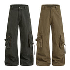 Yiaknis Wide-Leg Cargo Trousers, Pocket Straps, Dark Green and Khaki – photo 4